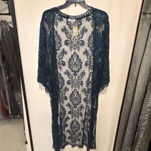 Umgee Teal Lace Kimono Jacket S/M Embroidered Sheer Lightweight Cotton Boho